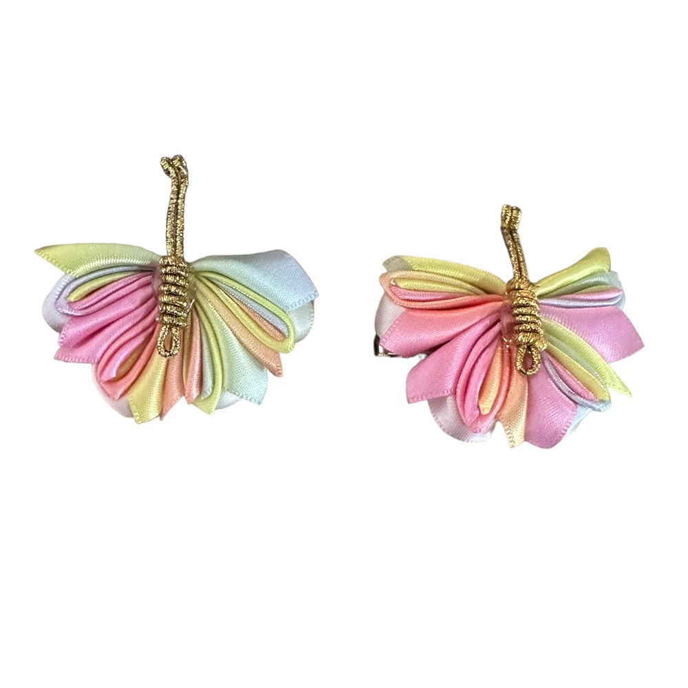 Pastel Folded Ribbon Butterfly Hair Clip Barrettes